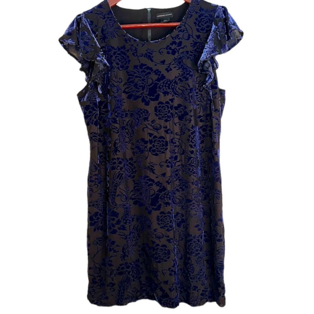Adrienne Vittadini Womens Medium Blue Floral Velvet Jacquard Cocktail Mini Dress